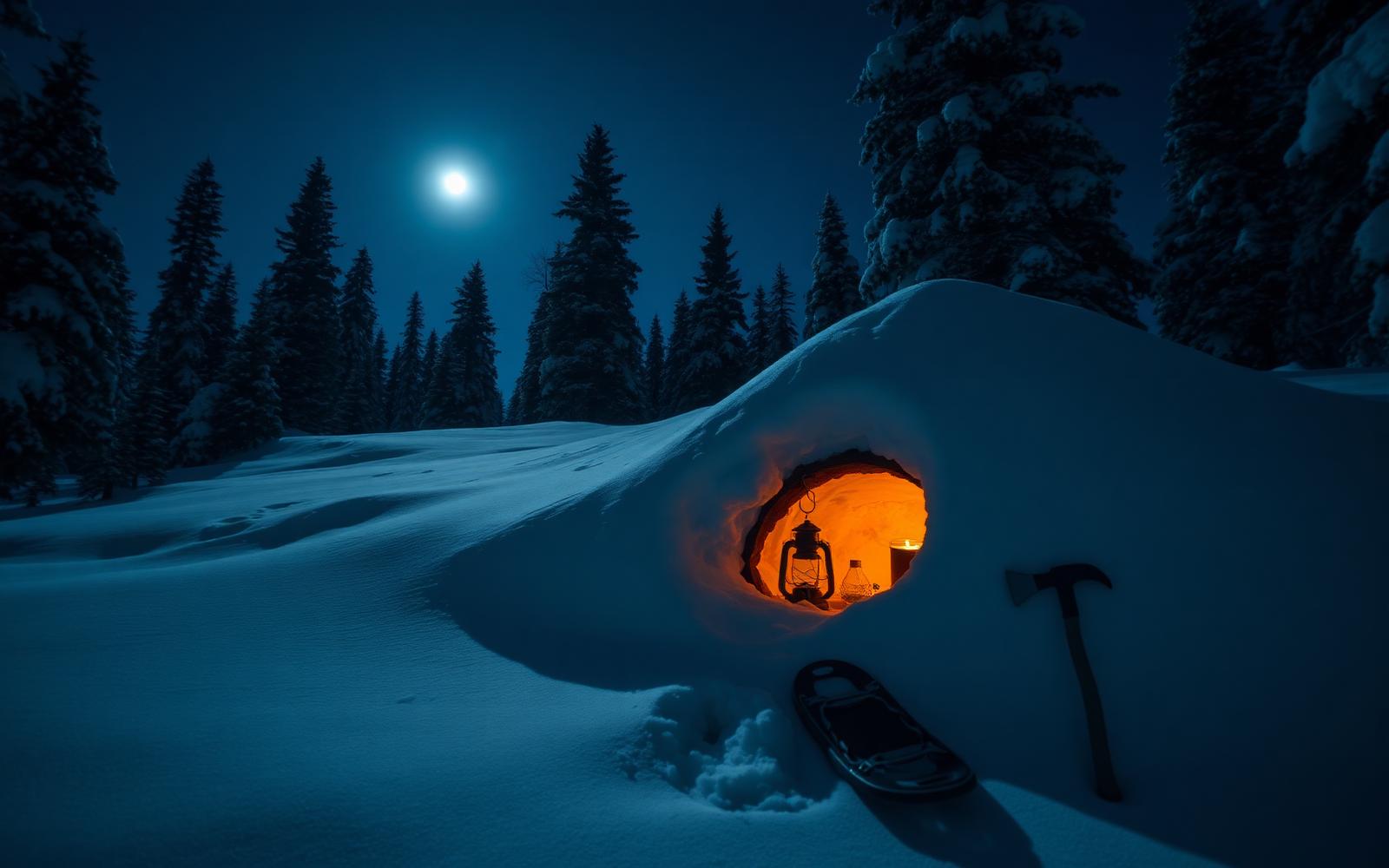 Quinzhee snow shelter under construction