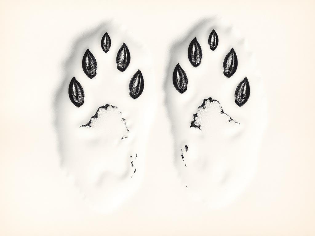 Canada lynx round paw prints in fresh snow, no claw marks