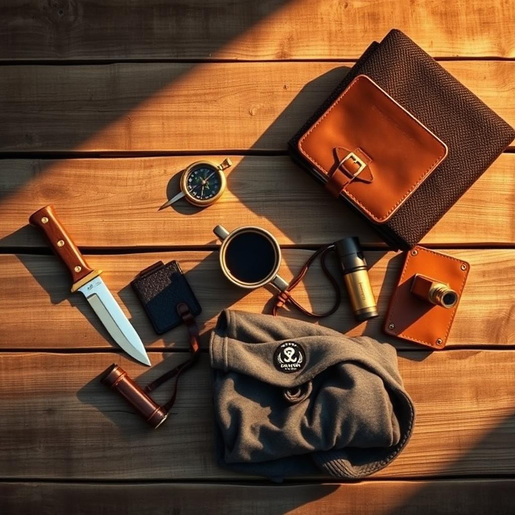 Layout of bushcraft gear on a wool blanket